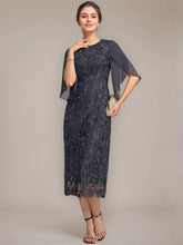 Sheath/Column Scoop Tea-Length Lace Chiffon Mother of the Bride Dress